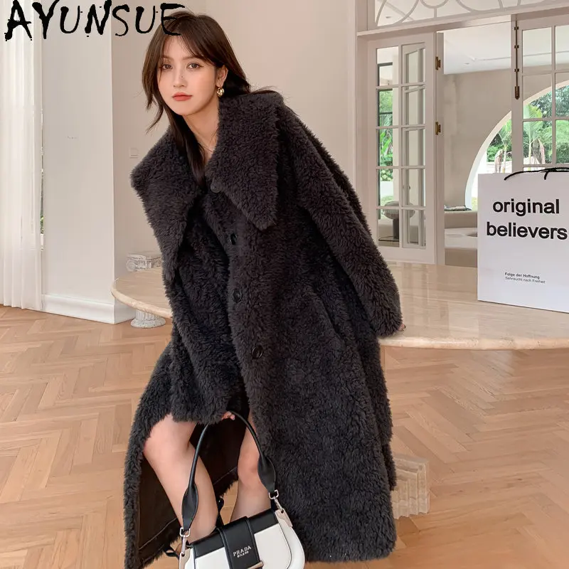 

Fur Coats Women Winter 2022 Trend 100% Real Wool Coat Long Coat Ladies Women's Lamb Hair Fur Jackets Overcoat Female Abrigos FCY