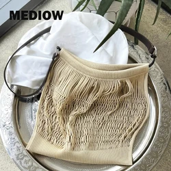 Hollow Out Mesh Shopping Tote Bags For Women Luxury Designer Handbags Purses 2024 New In Polyester Large Capacity Slim Shoulder