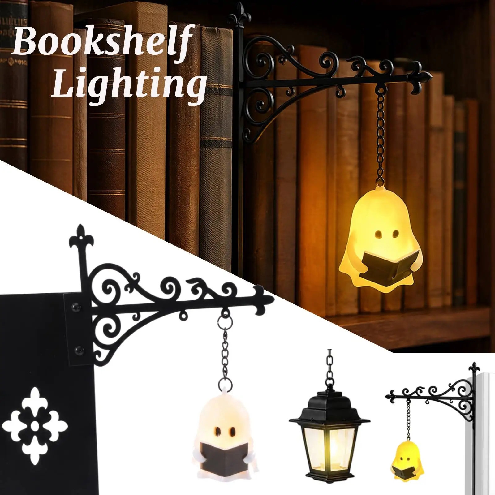 Image of Magische Bibliothekslaterne Multifunktionale Dekorative Bücherregal-Beleuchtung Warmes LED-Nachtlicht für Studierzimmer und Heimdekoration