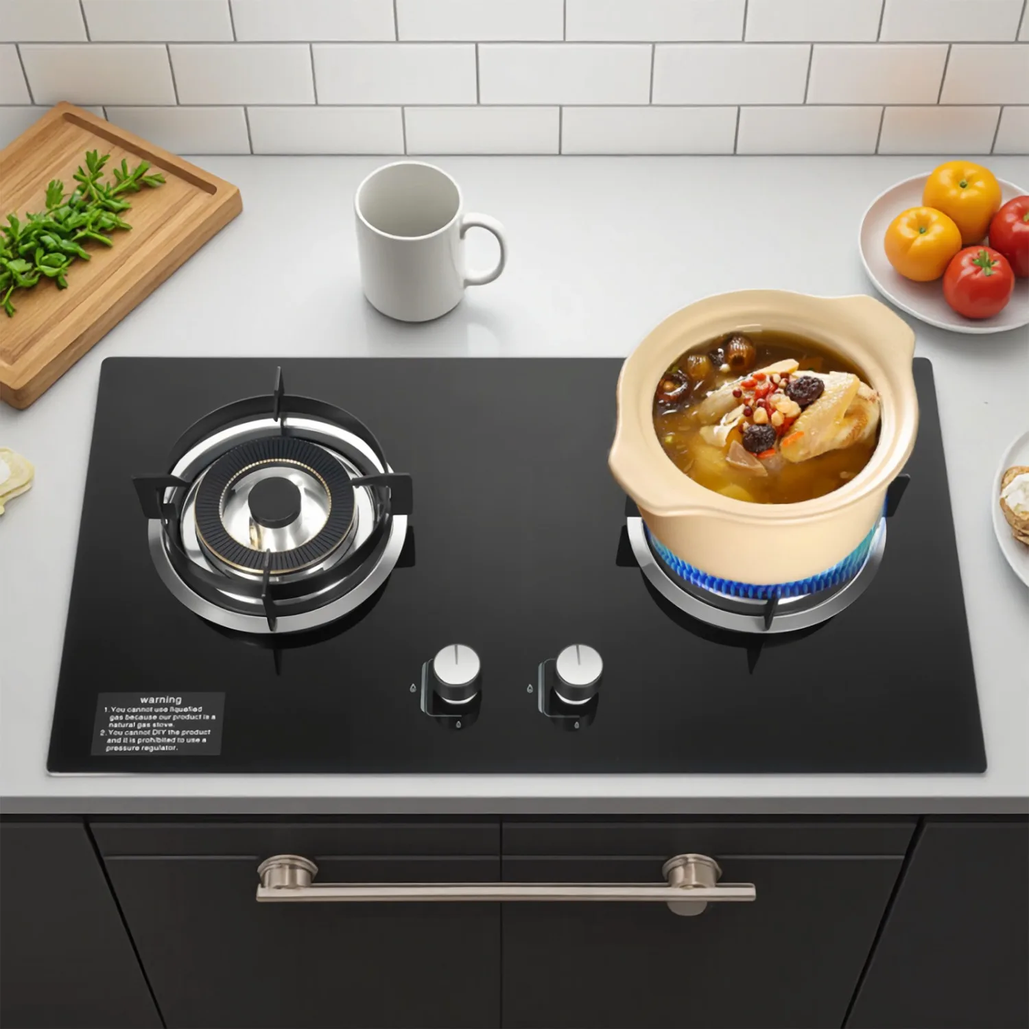 

Gas Cooktop - 2 Burner Built-In Stove Top with Tempered Glass, Auto Ignition - LPG/NG Natural Gas Cooker, 28.74*16.14*6.69in