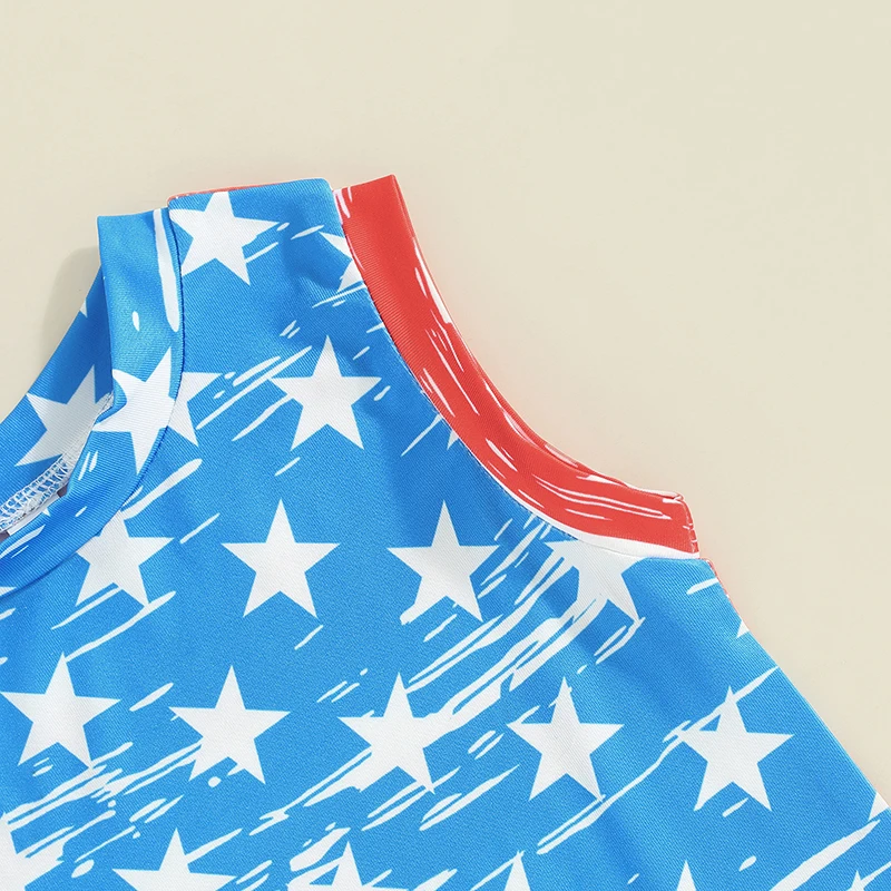 Infant Boys Patriotic Sleeveless Romper with Crew Neck Stripes Stars Print - Casual Jumpsuit for Independence Day