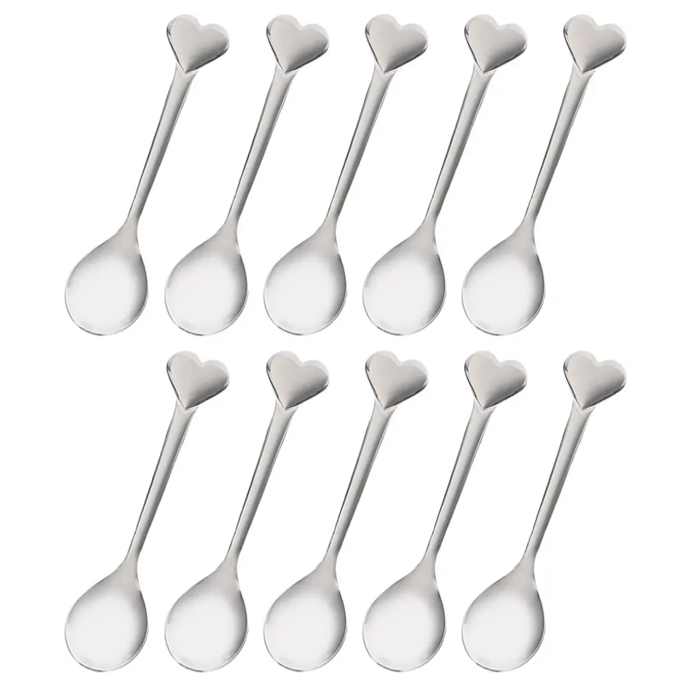 

10 Pcs Stainless Steel Heart Spoon for Coffee Tea Honey Mixing Kitchen Tableware Set Polished H Cake Dessert