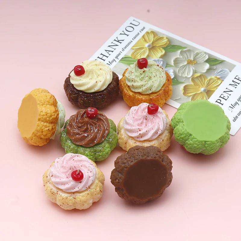 6/60PCS Kawaii Breakfast Resin Decor Cream Bread Cake Bread Simulation Art Supply Flatback Cabochon DIY Dollhouse Crafts Decor