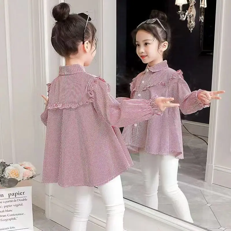

Girls' Shirt Long Sleeved New Spring Style Children's Top Girls' Stylish Outerwear Loose and Sweet Casual Shirt