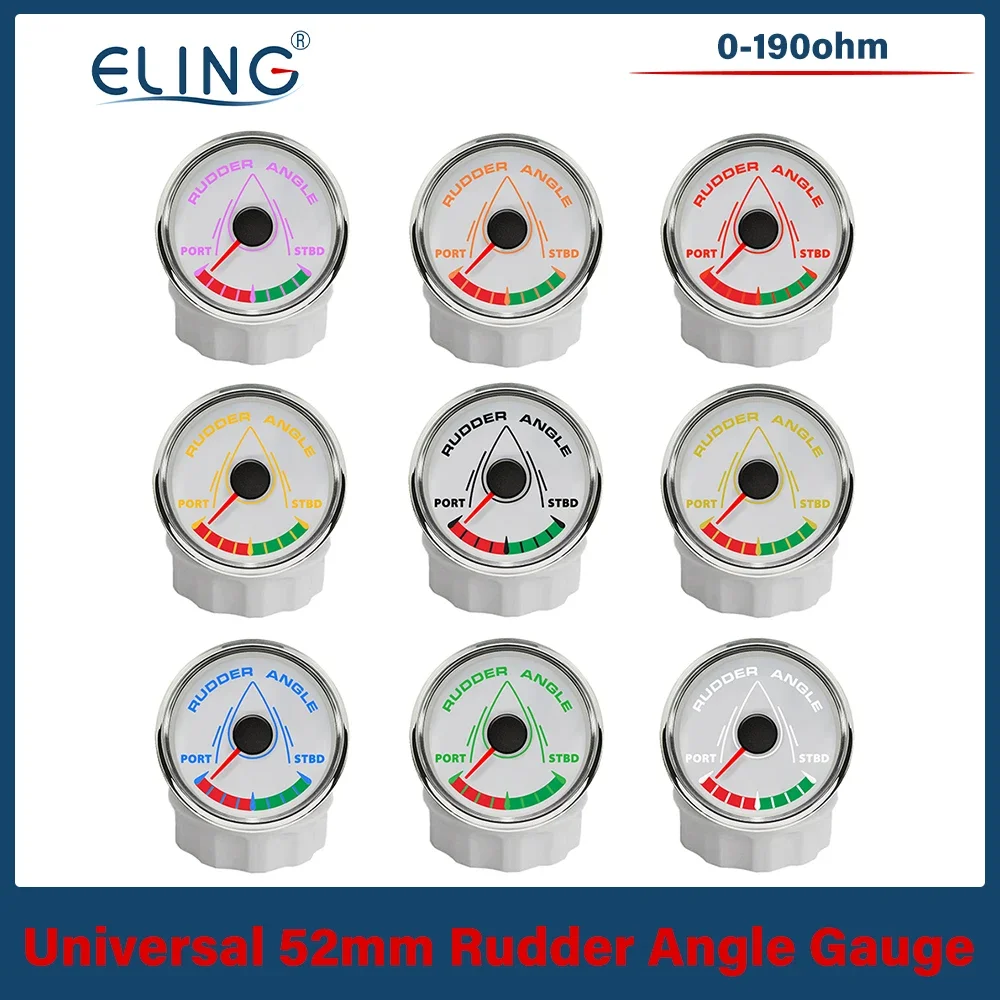 Universal 52mm Rudder Angle Gauge Meter 0-190ohm with 8 Colors Backlight for Boat Yacht Vessel 9-32V