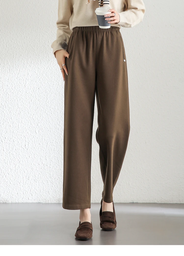 

SENTUBILA Straight Thick Ankle-length Pants for Women 2024 Winter Hight Waist Elastic Waist Solid Pockets Trouser 144K56340