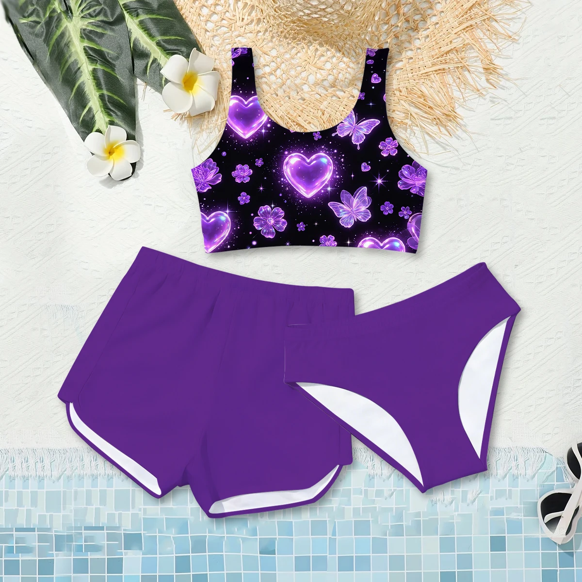 Girls' Summer Style Elegant Love Fashion Three piece Swimsuit