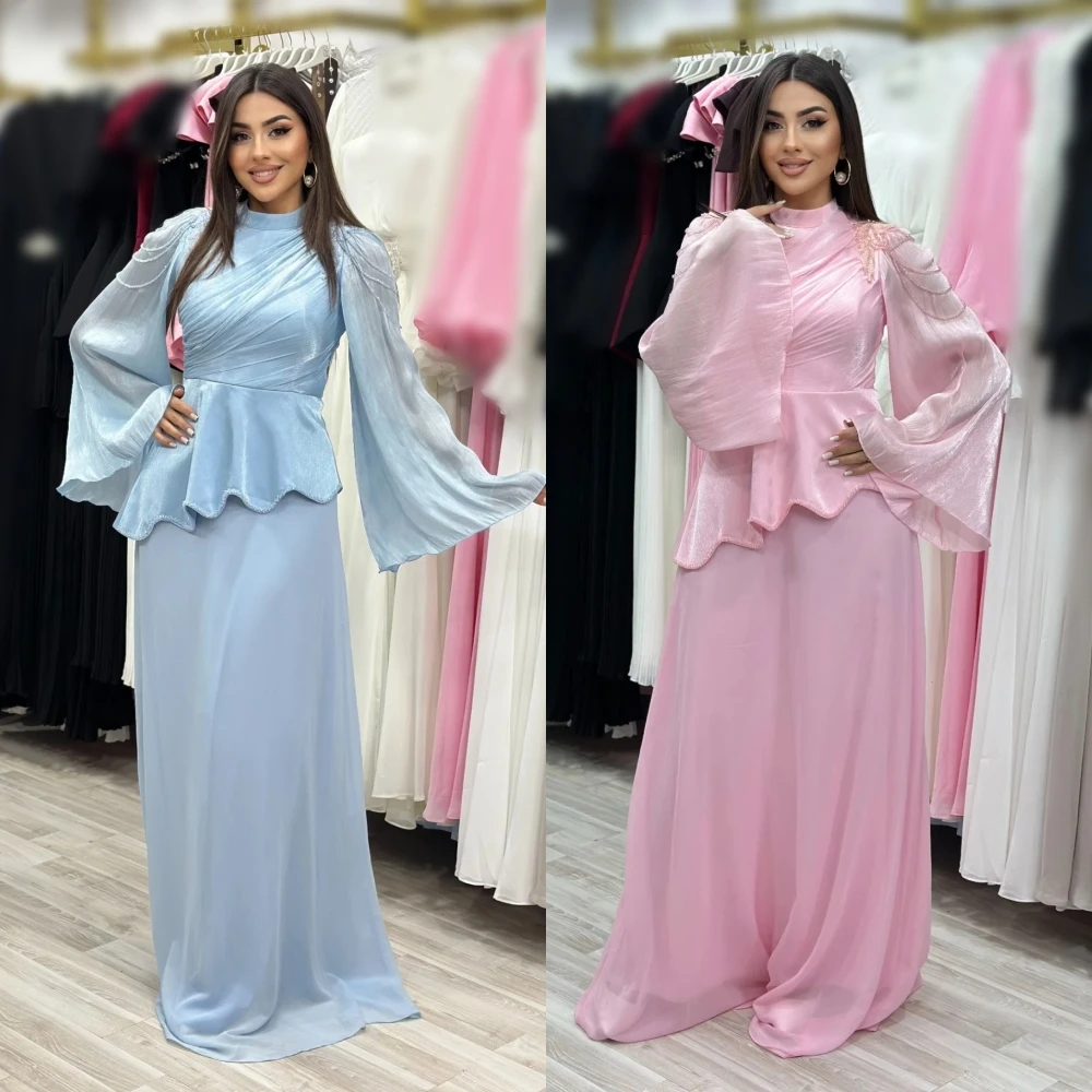 

Customized Classic Pleat Beading High Collar A-line Long Dresses Bespoke Occasion Formal Evening Elegant Party Wedding Glitter