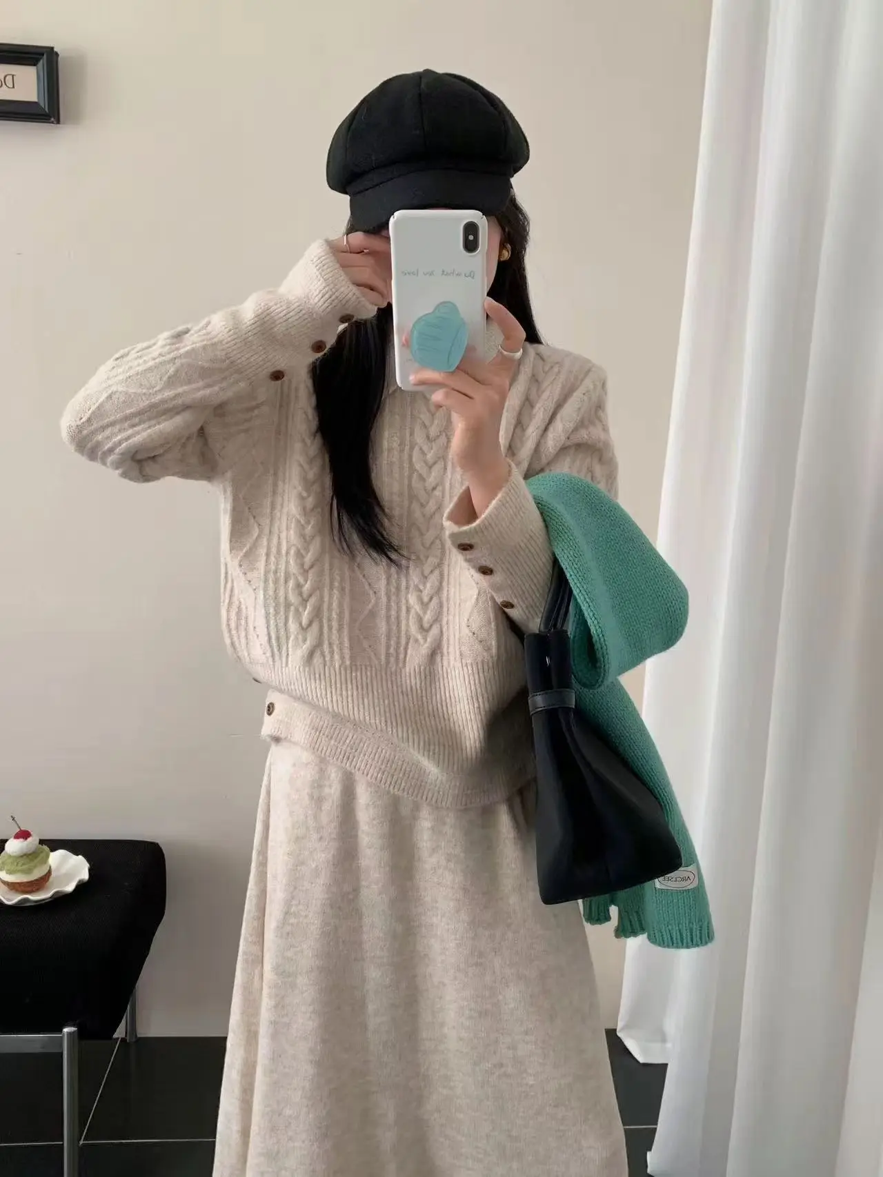 

Soft Plu Feeling Women's Knitted Sweater Set with Small Collar Twist Design Comfortable Two-Piece Ensemble Korean Sle