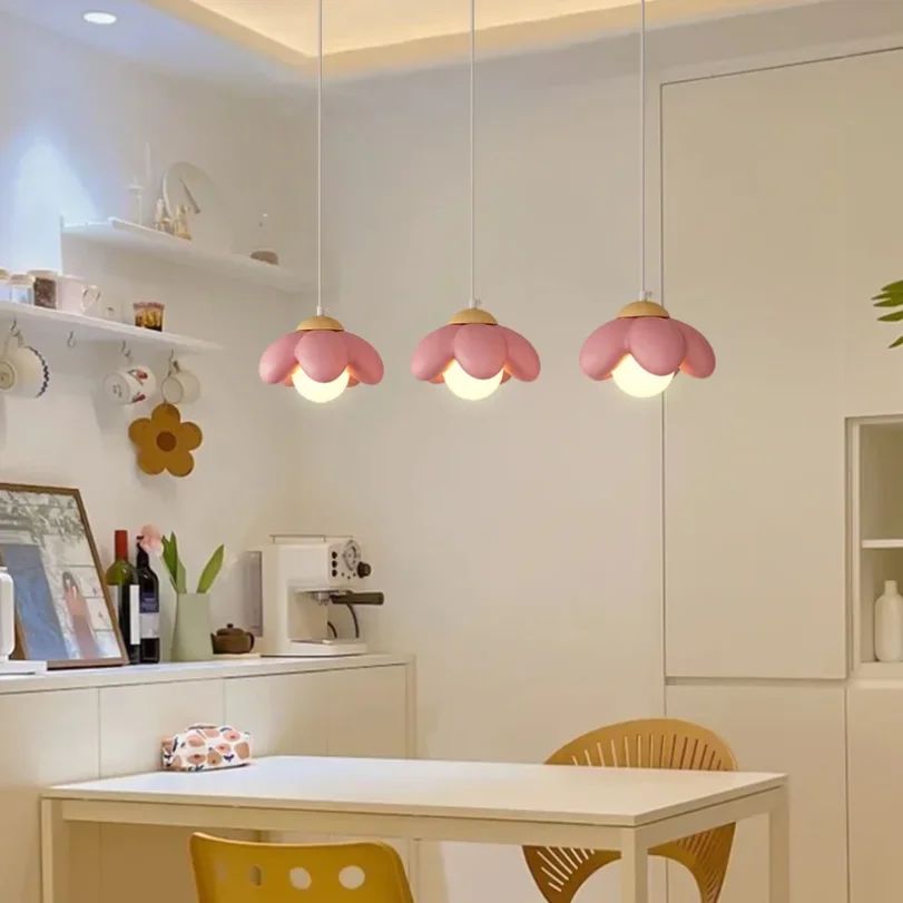 Pink Flower Pendant Lights for Children Kids Bedroom Bedside Hanging Lamp Shop Restaurant Decoration Indoor Ceiling Chandeliers