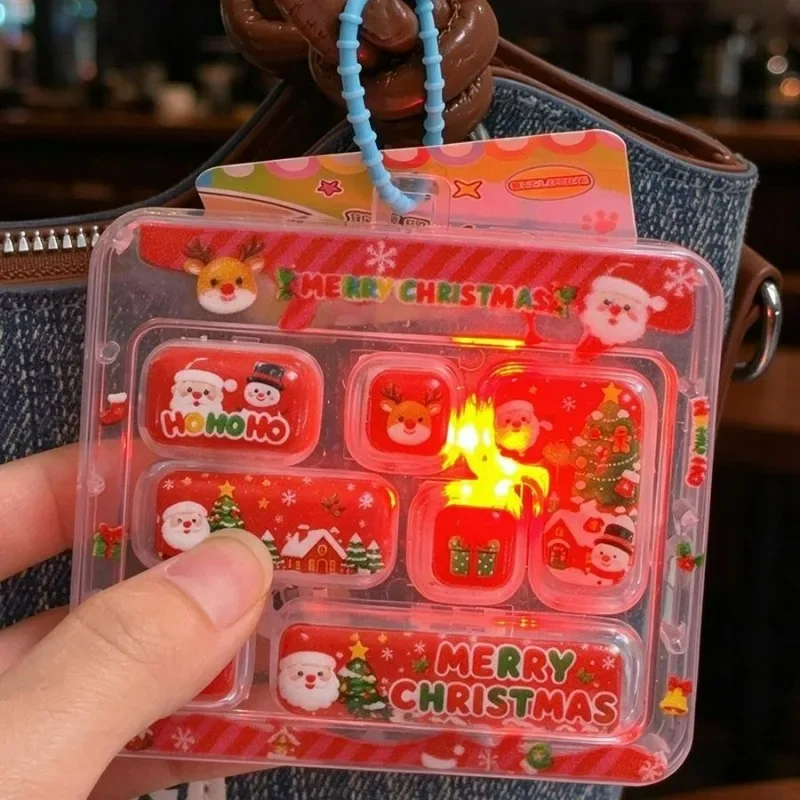 7-Keys Keycap Christmas Theme Keychains Cartoon Fidget Clicker Keyrings Funny Stress Relief Fingertip Creative Backpack Pendant