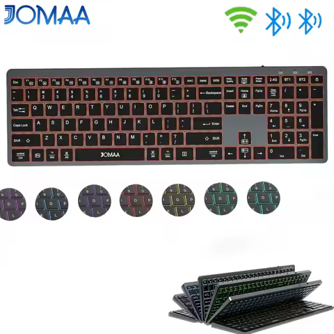 JOMAA Full Size Backlight Wireless Keyboard,2.4G &amp; Dual Bluetooth,Ultra-Thin,Rechargeable Silent Keyboard for PC,Computer Laptop