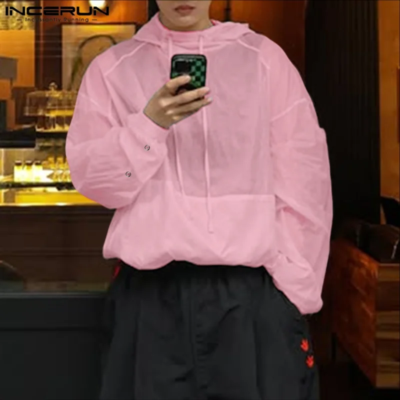 Incerun moletom masculino cor sólida com capuz manga longa solto treino casual moletom masculino streetwear 2025 pulôveres de secagem rápida