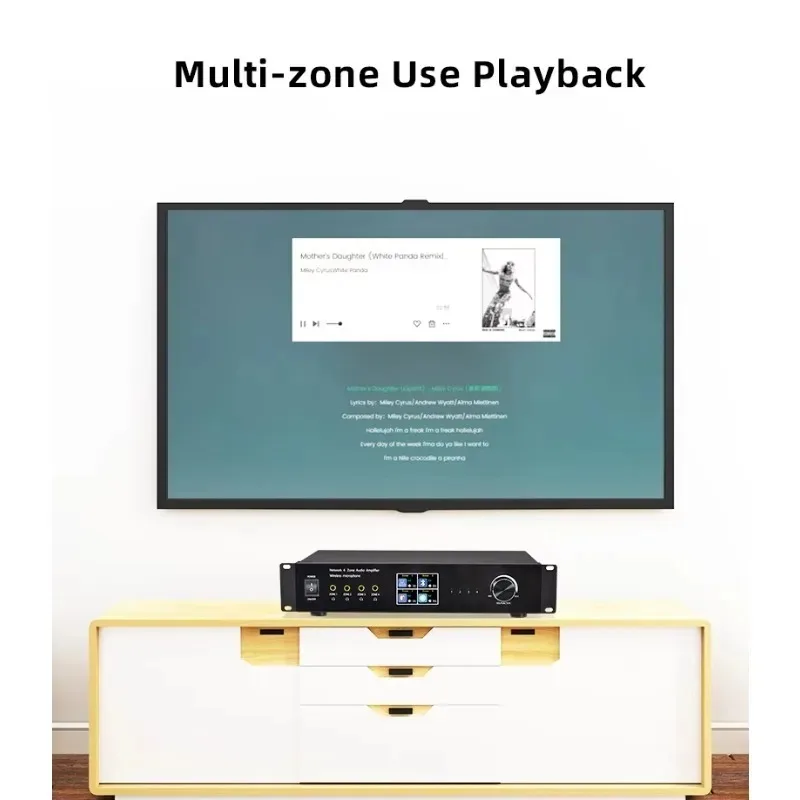 4 Zone Network Audio Amplifier 50W X 16 Channel with BT5.0 HDMI Coaxial Optical USB Subwoofer Support for Wireless Mic Broadcast