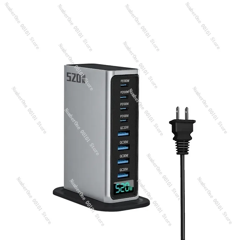 520W GaN fast charging station, 8-port USB C/A desktop charger with AI digital display