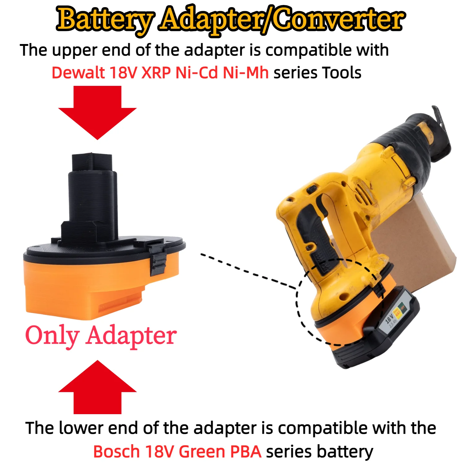 Adapter/Converter for Bosch 18V Green PBA Lithium Ion Battery TO Dewalt 18V XRP Ni-Cd Ni-Mh Drill Tools Accessory(Only Adapter)