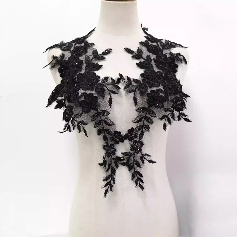 New High-quality Retro Plum Blossom Leaf Embroidery Sequins Lace Decal Fabric Handmade DIY Wedding Dress Decoration Accessories