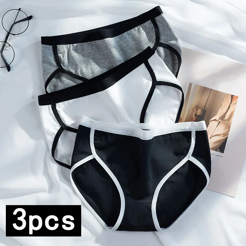 3PCS/Set Cotton Panties Women\'s Briefs Sexy Underpants Black White Female Linger Low Waist Underwear Women Pantys Lingerie S-L