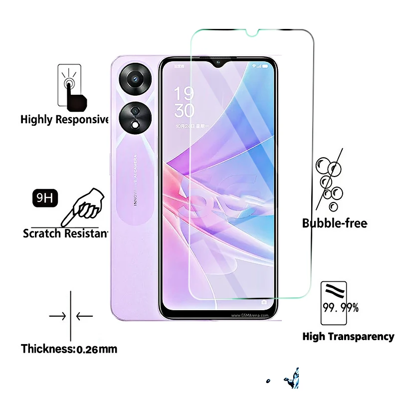 4Pcs Tempered Glass for OPPO A78 A98 A58 A17 A17k A97 A57 A96 A56 A76 A95 A75 A94 A93 A92 A74 A73 A72 A54 A53s 5G Case Protector
