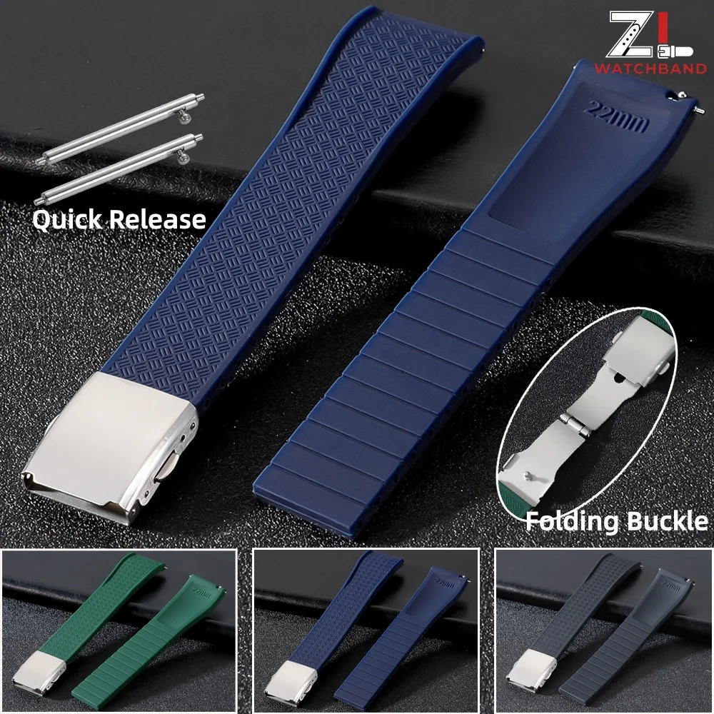 20mm 22mm Silicone Waterproof Watch Band Plaid Hybrid Pattern Strap Folding Buckle Quick Release Bracelets For Cut To Size Belts