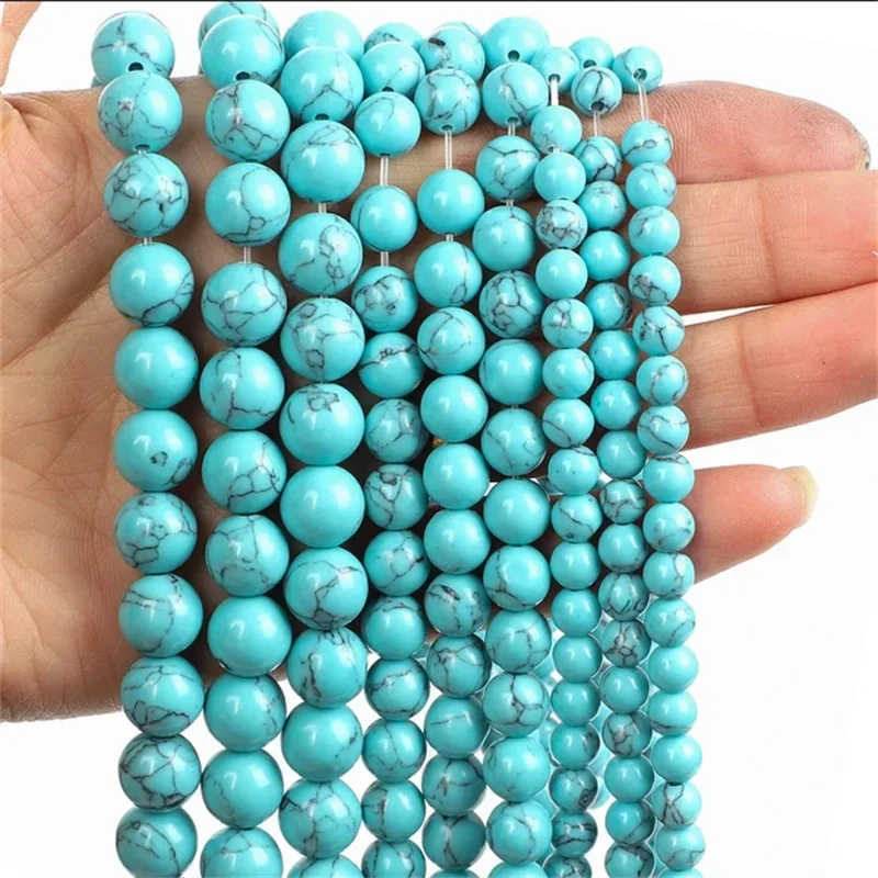 15inch Natural Stone Beads blue Howlite beads For Jewelry Making DIY Bracelet 4 6 8 10mm