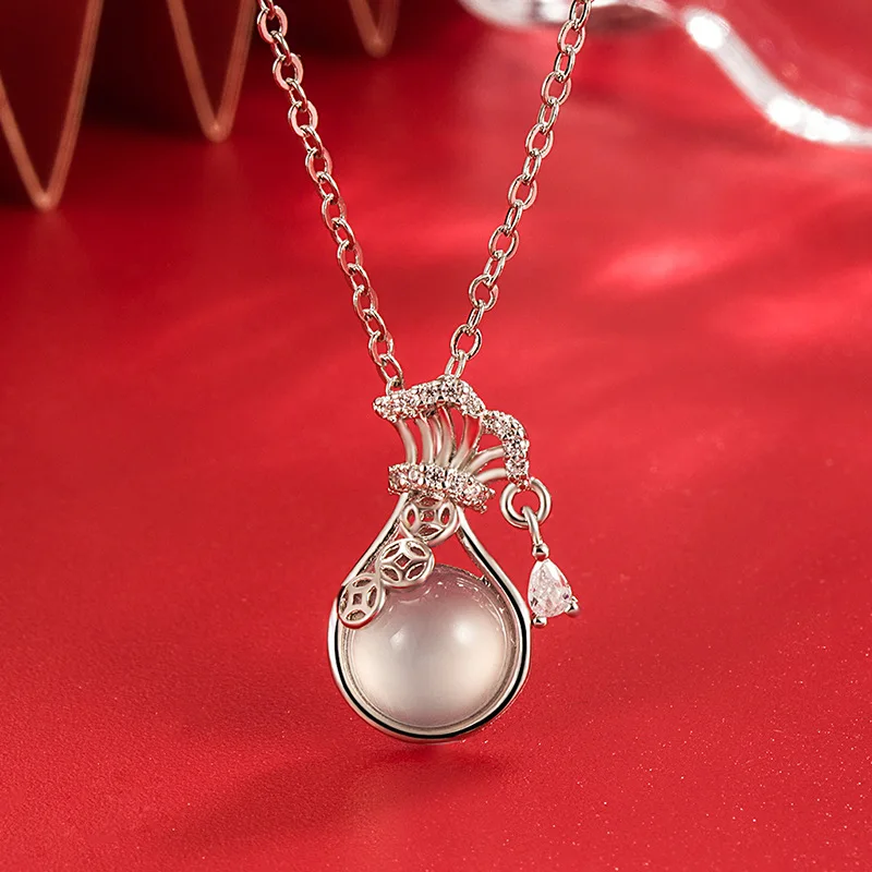 Jade Marrow Blessing Bag Necklace For Female 925 Silver Necklaces Jewelry Ruyi Pendant Best Friend Girlfriend New Year's Gift