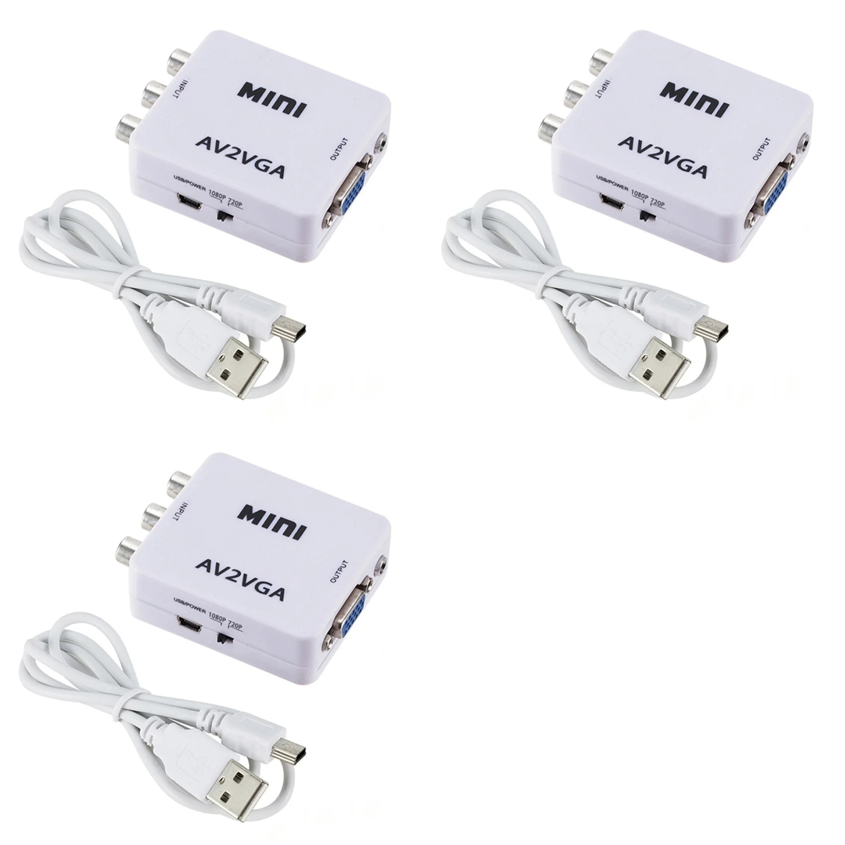 T64C! 3X AV (RCA) to VGA Audio Video Converter,Support Resolution 1080P /720P,with 3.5 mm AUDIO Audio Input Port,for STB TV PC