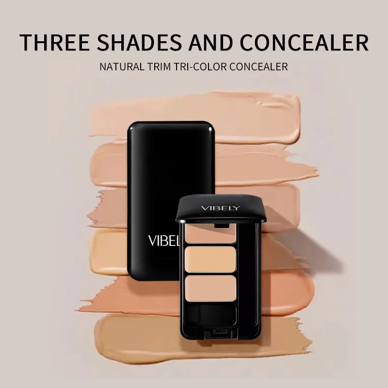 Corrector profesional de 3 colores, pincel de paleta Natural, cubierta impermeable, arrugas y ojeras, base facial, maquillaje brillante