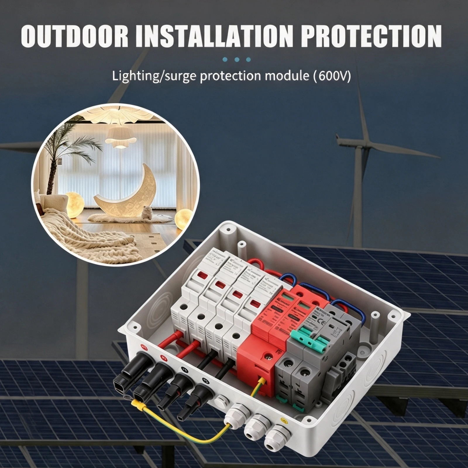 2 In 1 Out PV Solar Combiner Box Full Copper Wire Lightning Protection IP65 600V Fuse MCB SPD For Solar Energy Management