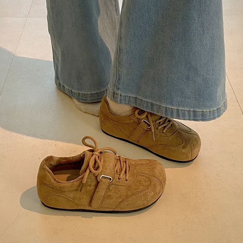 2026 New Autumn Winter Women's Retro Lace-up Trainer Shoes, Fleece Lined Warm A-gan Shoes, Soft Sole Sports Casual Shoes