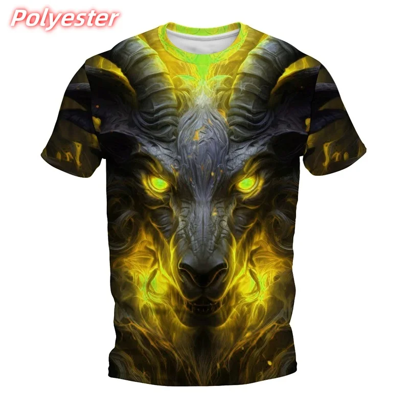 3D Printed Flame Sheep T Shirt For Men Cool Animal Pattern T-Shirts Summer Casual Fashion Loose Tops Short Sleeve Round Neck Tee