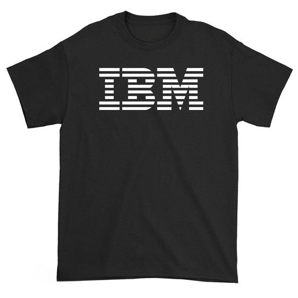 2026 IBM Striped Letter Logo Print T-Shirt Unisex Black Short Sleeve Tee Classic White Horizontal Line IBM Logo Front Print Tech