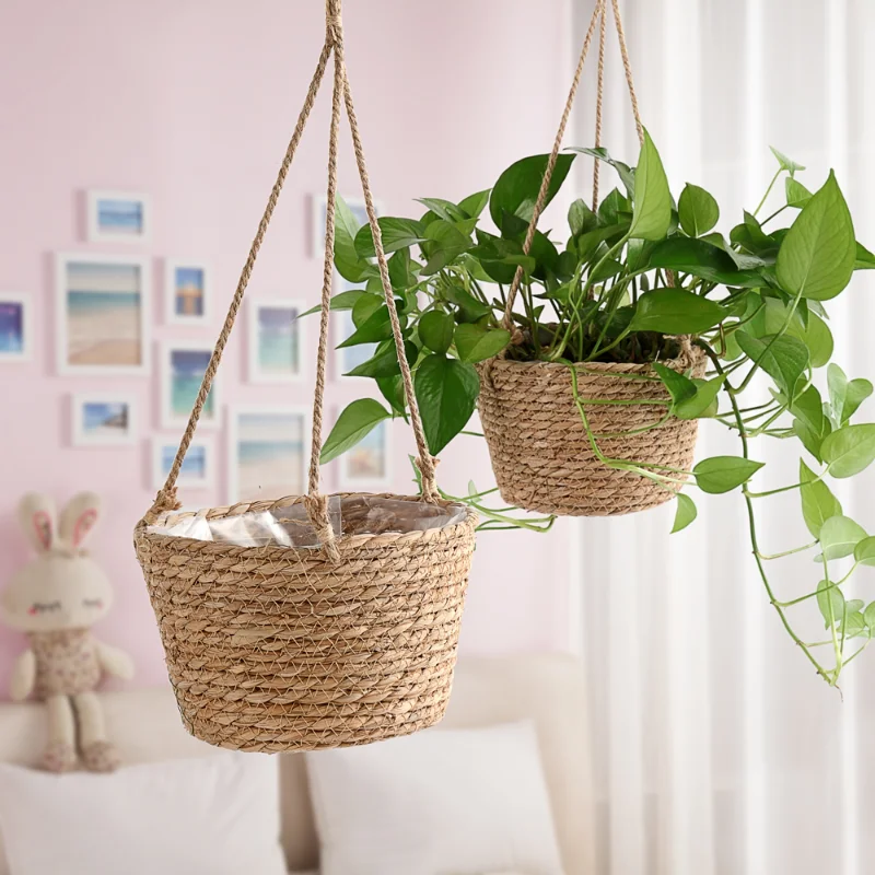 

Garden Hanging Planter Macrame Plant Storage Basket Jute Rope Woven Indoor Outdoor Flower Pot Holder Plant Hangers Home Decor