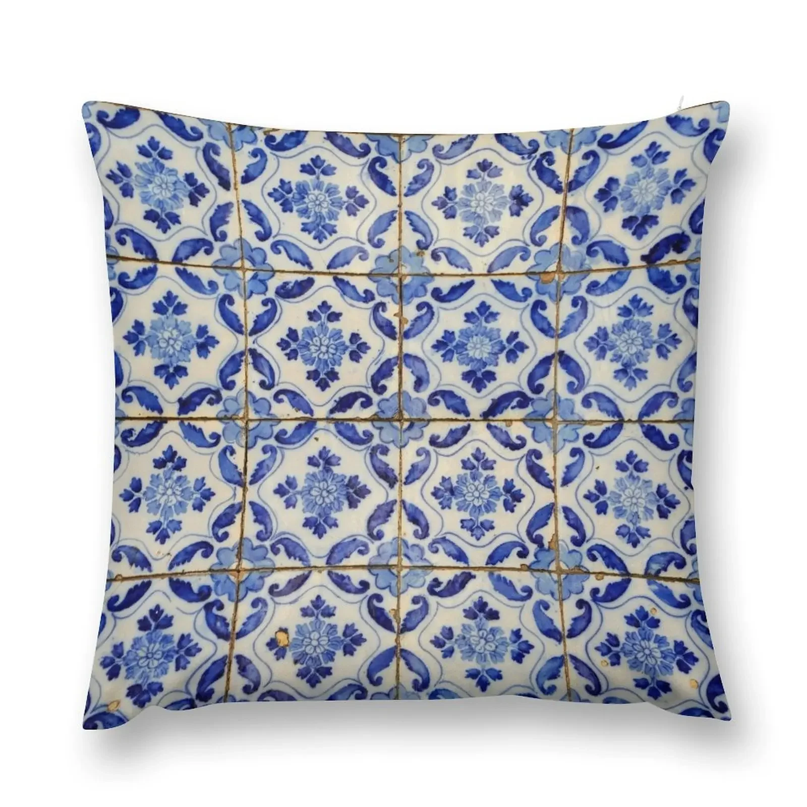 Portuguese tiles. Blue flowers and leaves Throw Pillow luxury decor Luxury Pillow Case Plaid Sofa pillow