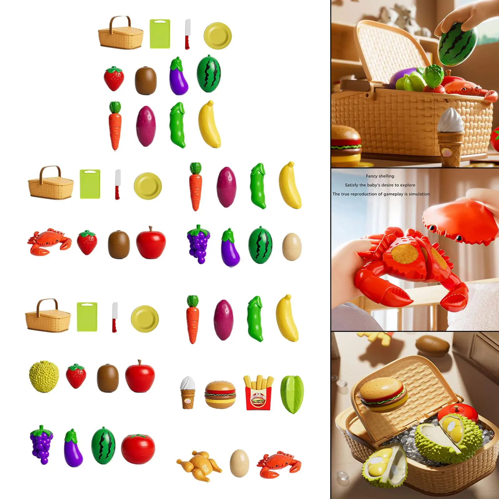 Schneiden Spielen Pretend Food, Küche Pretend Food Set, mit Aufbewahrungskorb, Pretend Obst Gemüse Zubehör für Kleinkinder