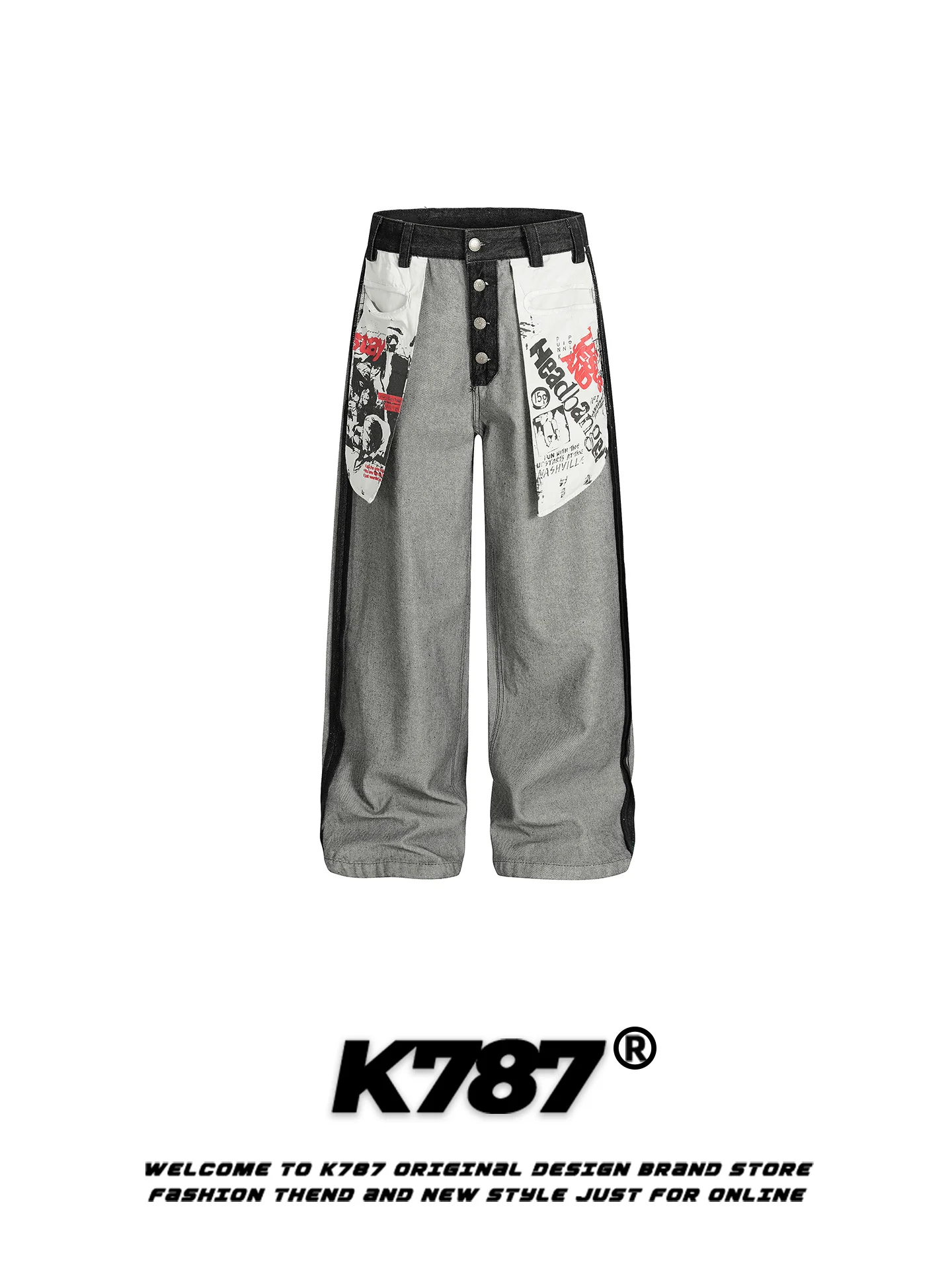 

K787 American Retro Denim Jeans High Waist Straight Leg Loose Fit Casual Trousers for Men And Women with Big kets