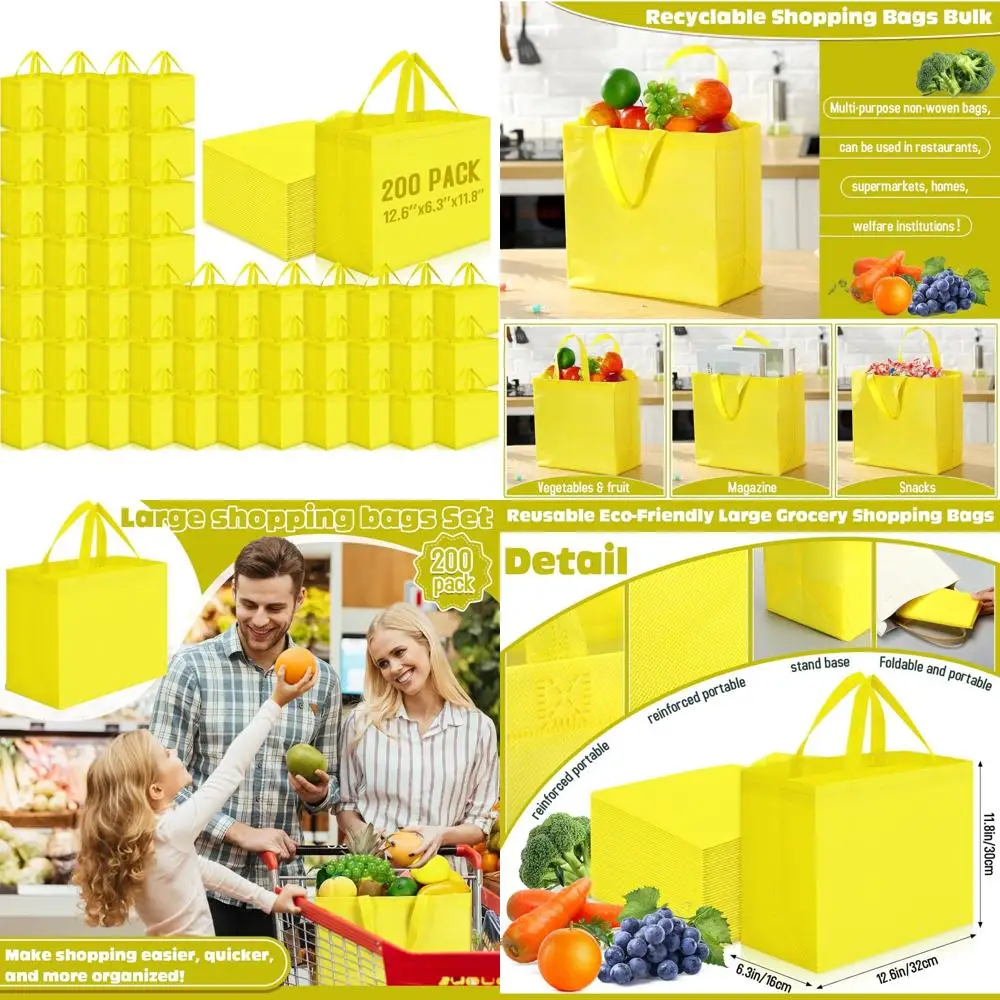 

Large Foldable Non-Woven Shopping Bags with Handles, Portable Tote for Bulk Grocery Shopping, 12.6 x 11.8 x 6.3 Inch