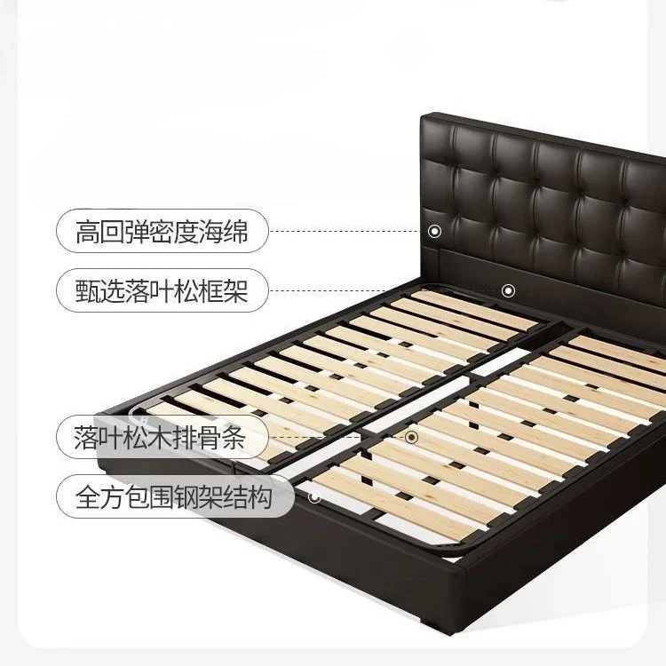 سرير وافل للتخزين بتصميم كلاسيكي فرنسي من الجلد الأوروبي #5