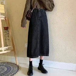 Lucyever Korean Chic Denim Midi Skirt Women 2025 Spring High Waist Simple Medium-long Skirts Vintage All-match Streetwear Skirt