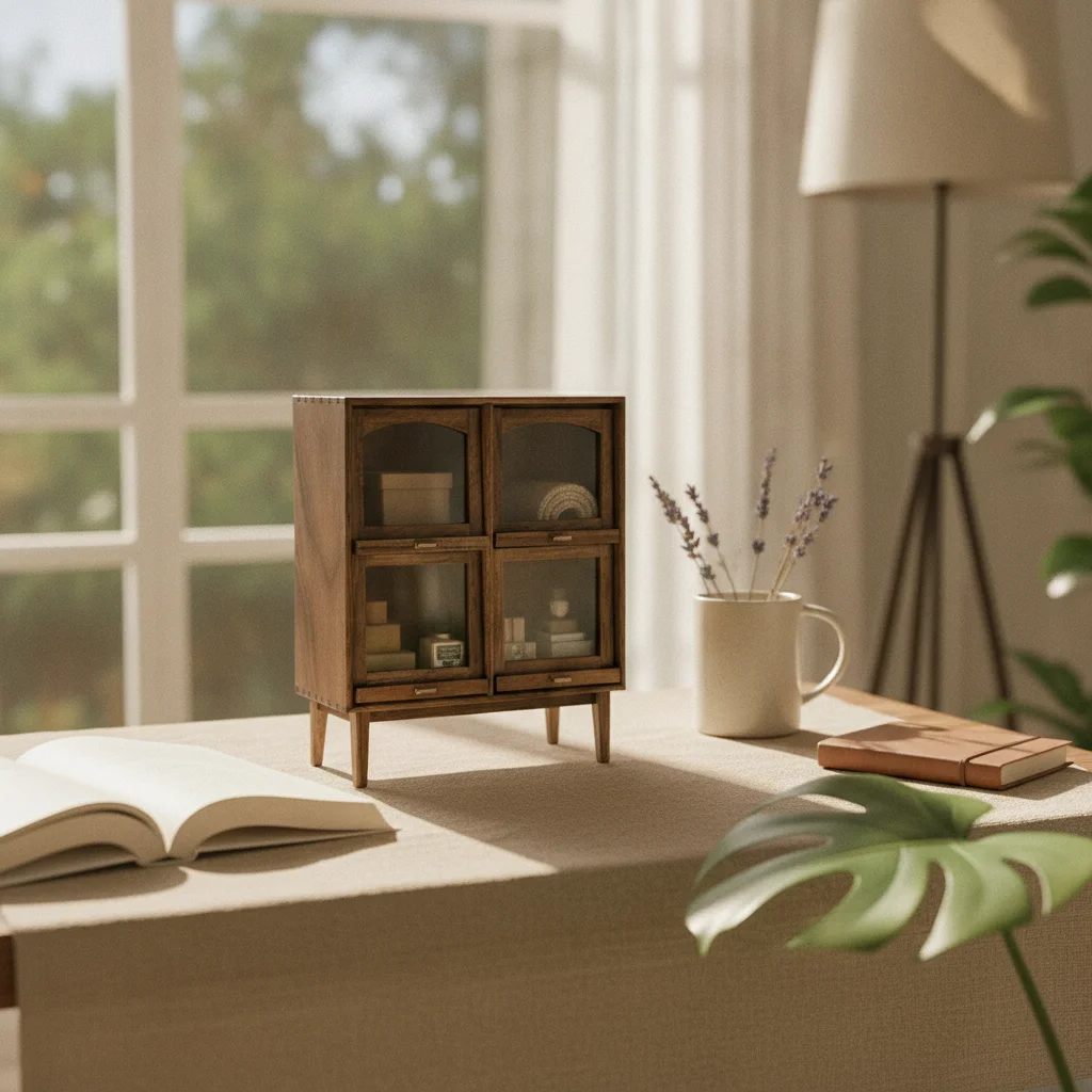 

Dollhouse Storage Cabinet 4 Compartments 1:12 Scale Miniature Cupboard Miniature Wooden Cabinet Natural Wood Grain