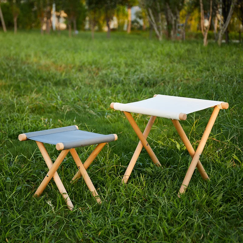 Solid Wood Outdoor Folding Stool Portable Camping Chair with Soft Padded Seat for Fishing Home Use Rustic Small Folding Bench