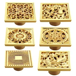 Golden Brass 10*10 cm Square Drain Anti-odor and Insect-Proof Indoor and Outdoor Garden Shower Floor Drain Dzh201