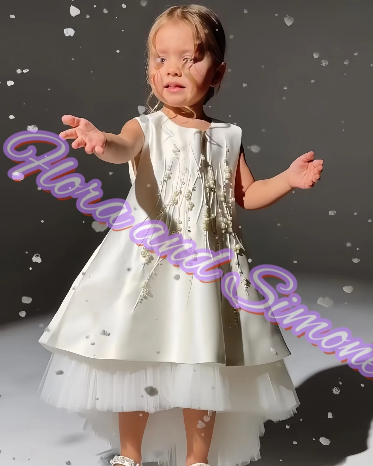 Elegant Sleeveless Beaded decoration Flower Girl Dress for Wedding Ceremonies Birthday Gift Parties Formal Receptions Customized