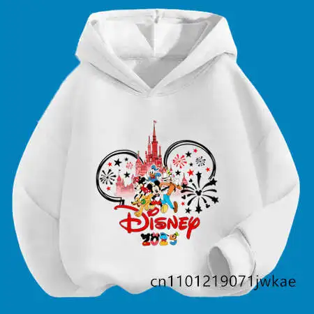 

Kawaii Vacation Clothes Hoodie Minnie Mouse Girl and Boy Disney Fashion Disneyland Trip Cartoons 2025 Disney Children Top+pants