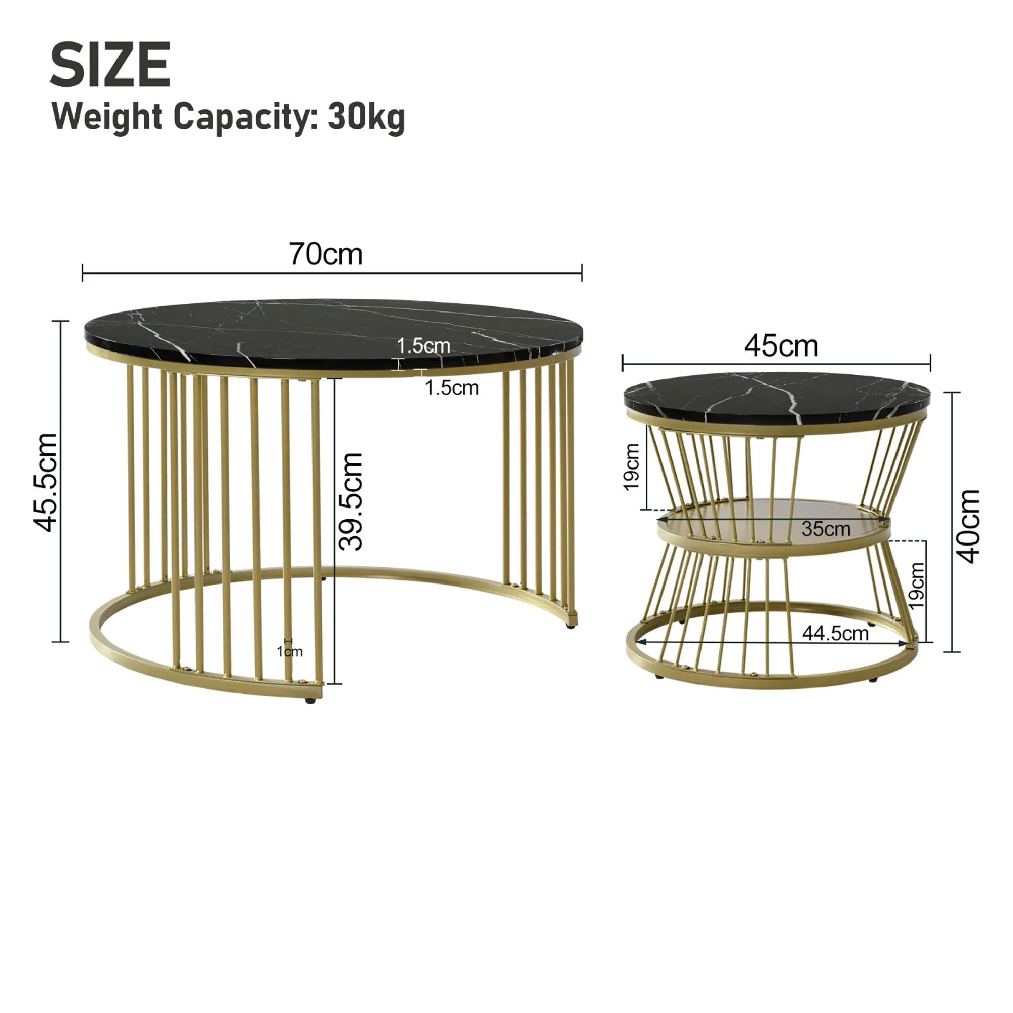 1 set tavolino da caffè moderno impilabile, tavolino da caffè set divano impiallacciato in marmo tavolini laterali tavolini rotondi, struttura in