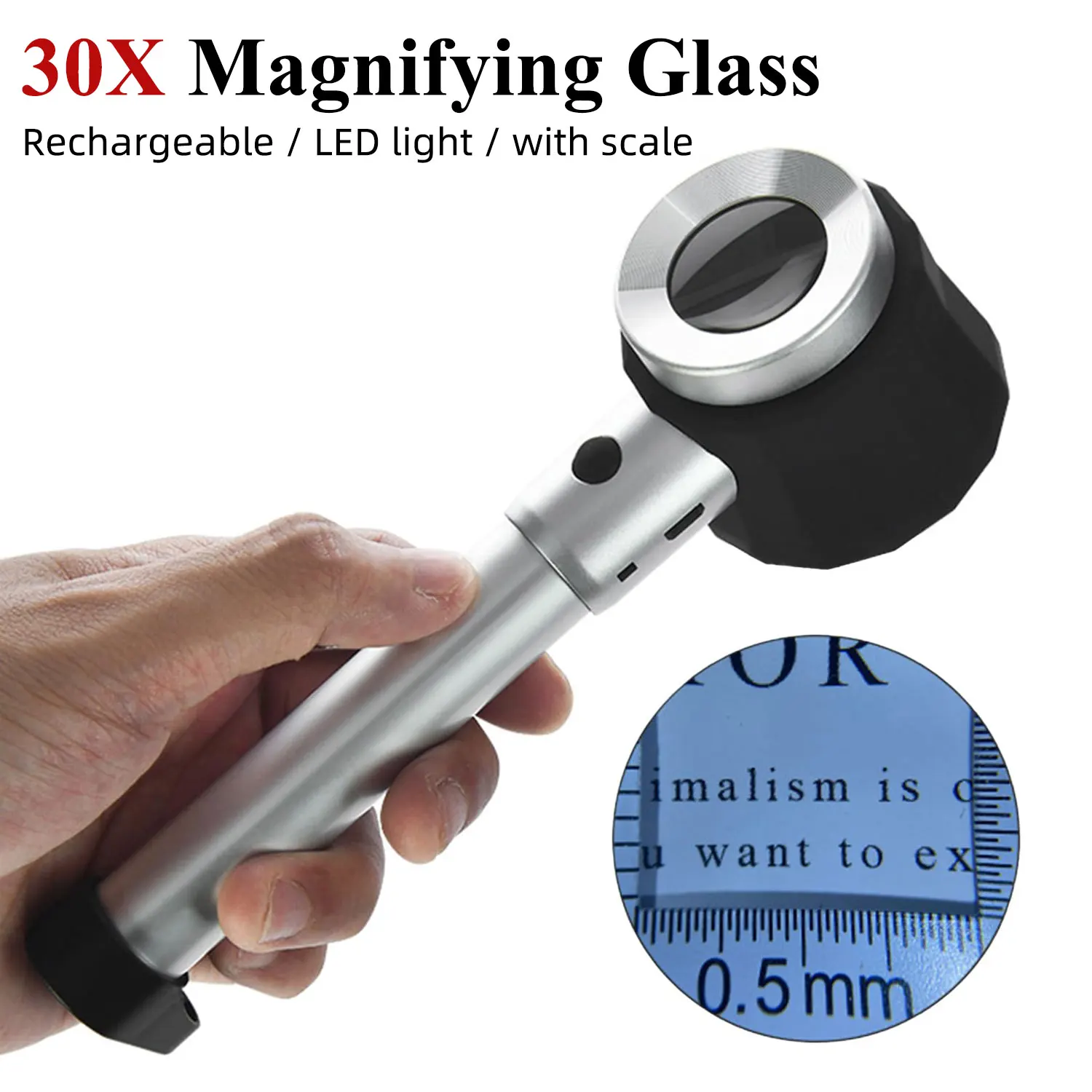 USB Rechargeable Handheld Magnifier with Light 30X Jeweler Loupes  Magnifying Glass for Jewelry Coins Stamps Crafts Hobbies