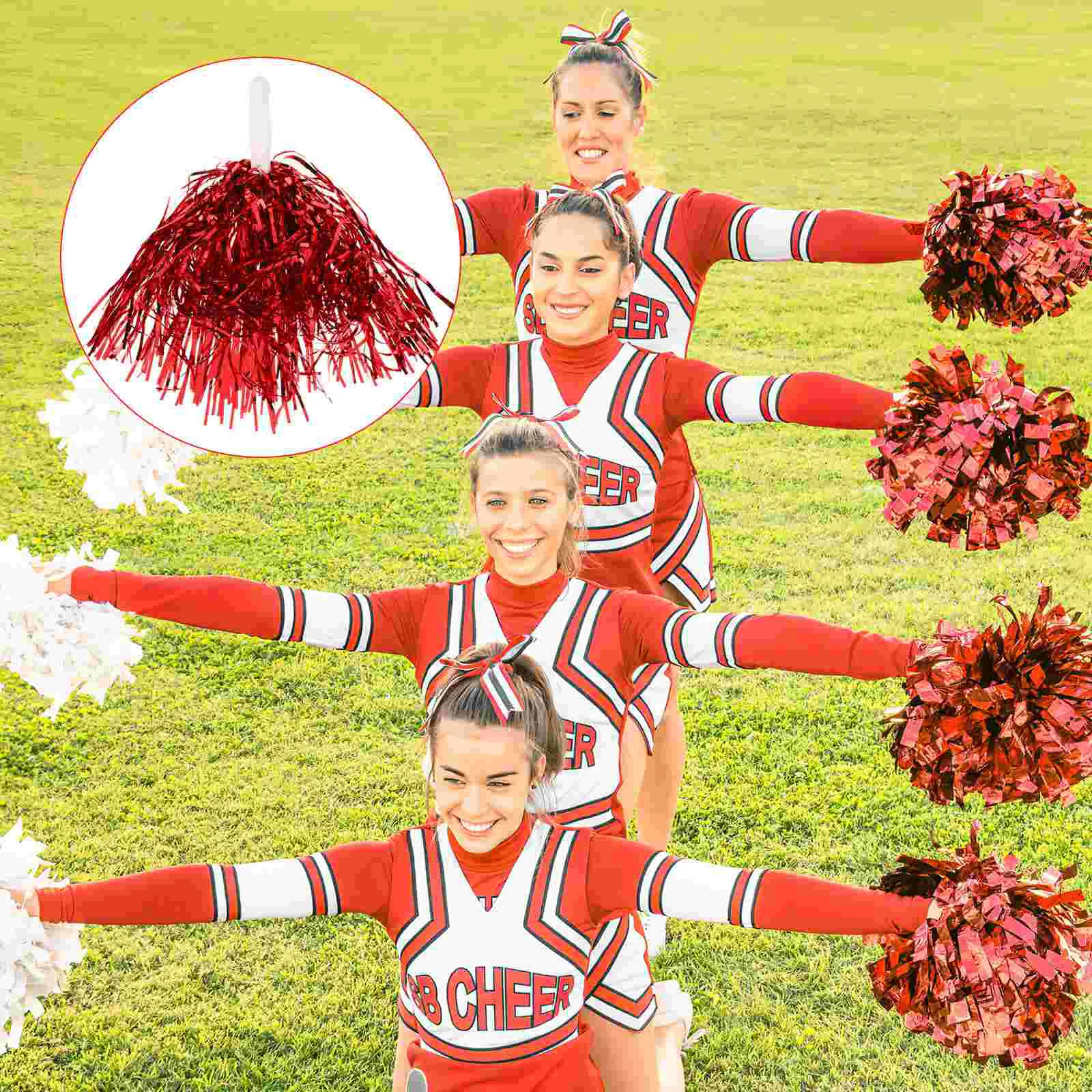 24 Stück Cheerleading-Pompons, 20 g, roter gerader Griff, wiederverwendbare Requisiten für Party, Schule, Veranstaltungen, Gymnastik, Tanz, Fitness