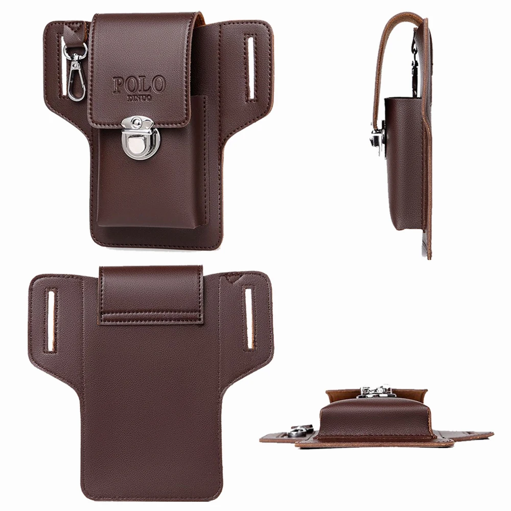 New Men Waist Bag Mobile Phone Bag Outdoor PU Leather Wearable Belt Sports Hanging Keys Wearing Belts Vertical Casual Waist Bag - view 6