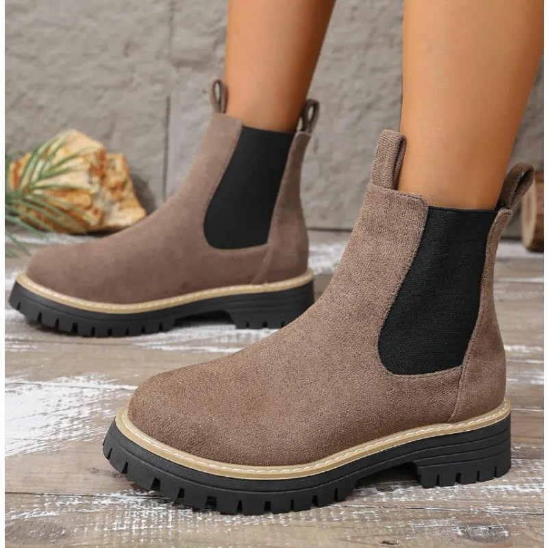 Women Ankle Boots Large Size Square Heel Round Toe Women Short Boots Leisure Daily Concise New Shoes for Women Zapatos De Mujer