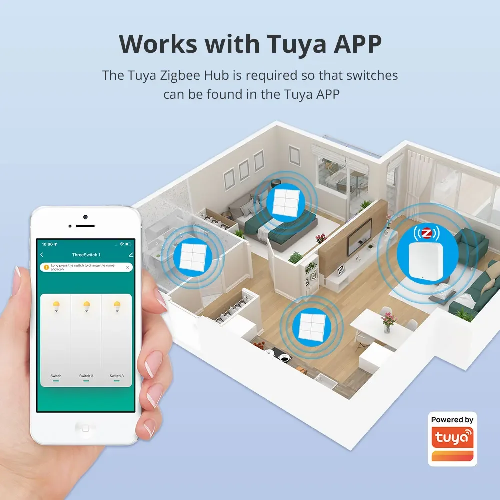 Yagusmart 6 Gang Tuya Smart Zigbee Switch 4x4 Push Button Homekit Light Switch Alexa Google Home Voice Control SmartThings